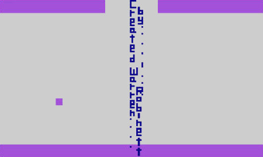 The hidden credit that Warren Robinett hid in the game "Adventure". It's vertical text in the middle of the screen that says "Created by Warren Robinett" with dots filling in the spaces between the letters.