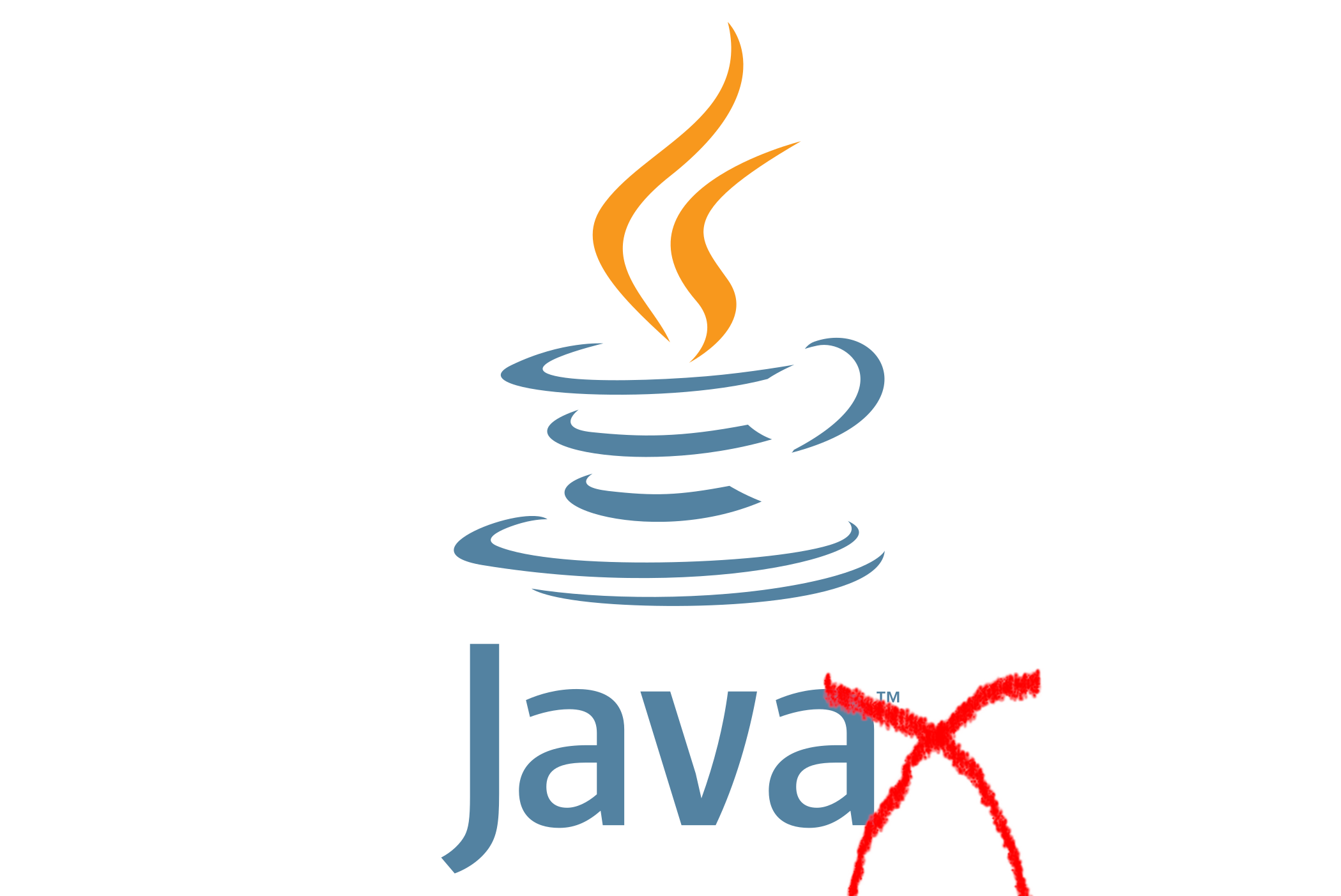 The Java programming language logo, with a red X painted on at the end, symbolizing both Javax and Java X-ing out javax