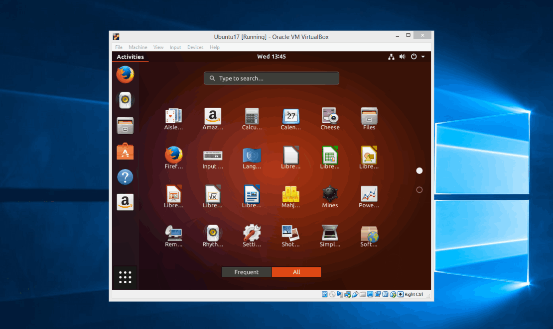 A screenshot of Virtual Box, running Ubuntu Linux on a Windows computer
